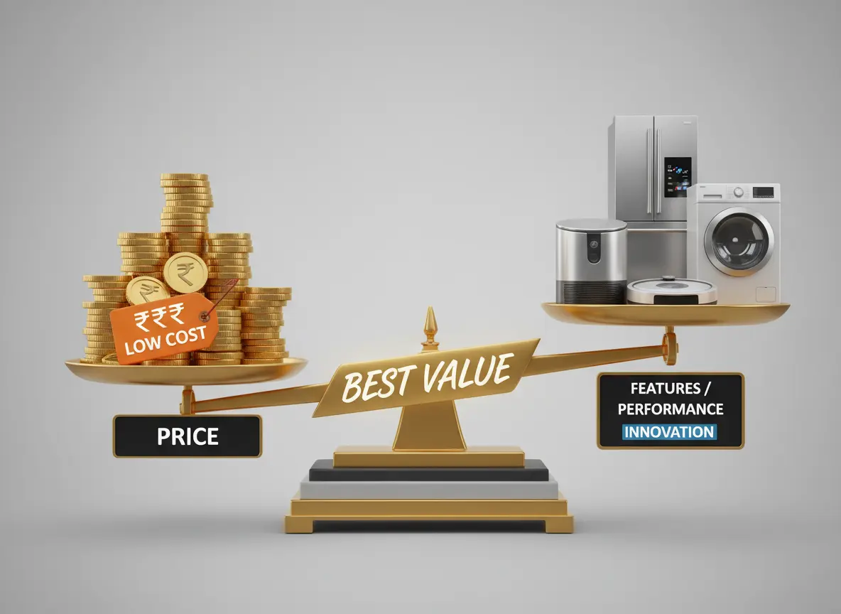 Home appliance price versus features comparison showing best value for money in India