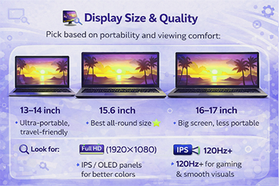 Laptop display quality comparison focusing on size and resolution