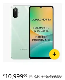 Samsung Galaxy M06 5G smartphone with large display and long battery