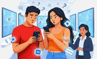 Person confused while choosing the right smartphone model